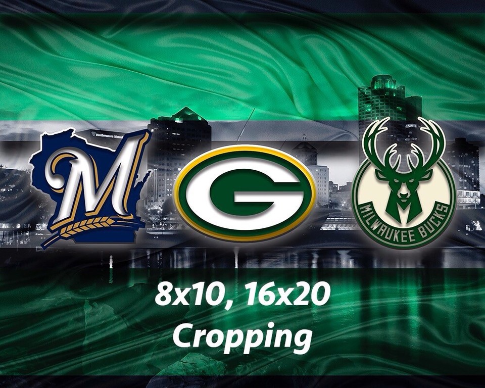 Milwaukee Wisconsin Sports 8x10in Art Green Bay Packers Brewers Bucks