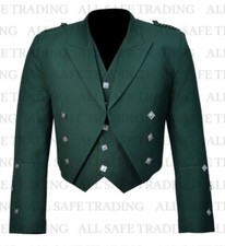 Scottish Green Prince Charlie Kilt Jacket With Waistcoat/Vest -36-54"