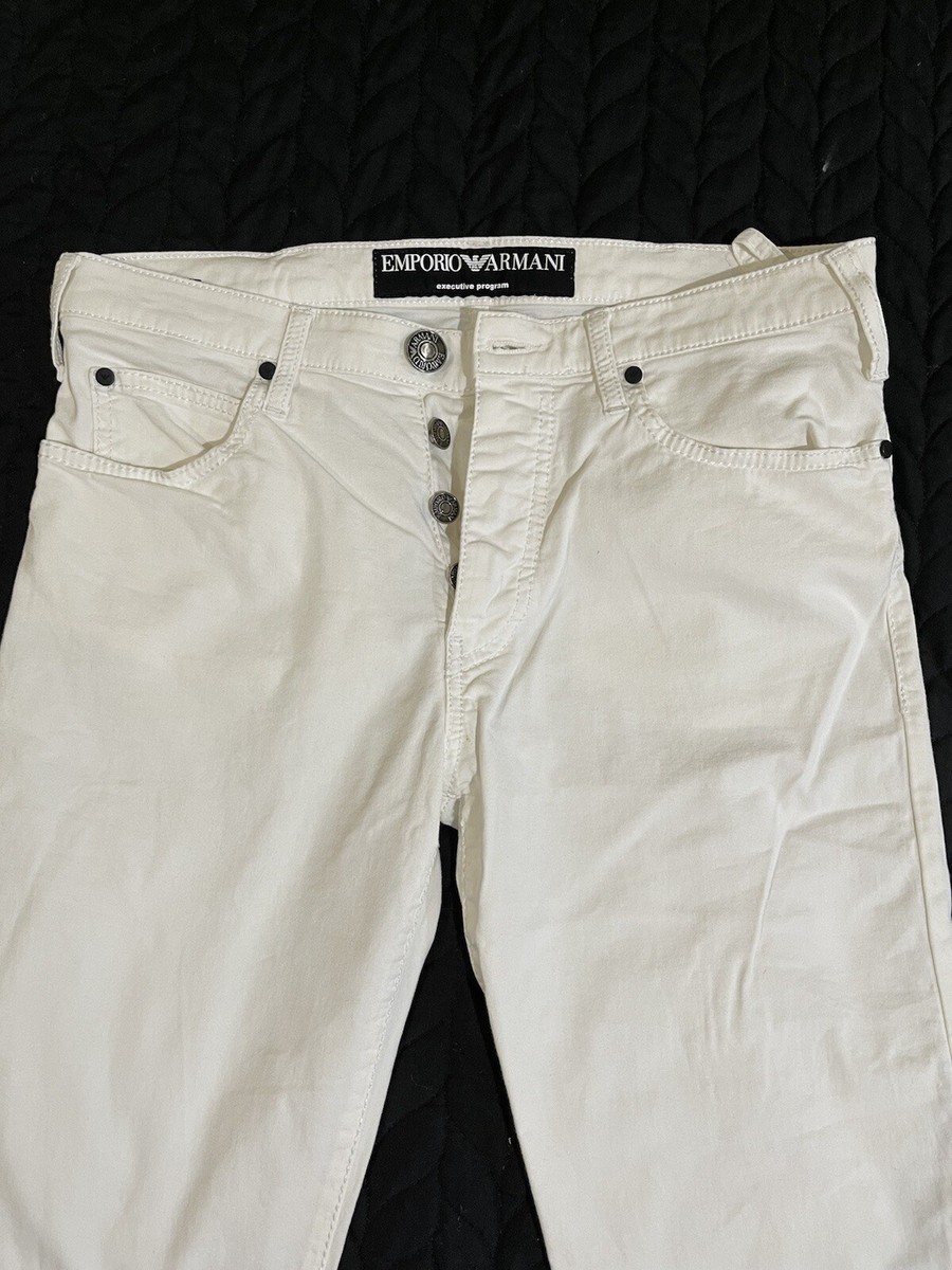 パンツ 00s EMPORIO ARMANI White wide denim Y2K Emporio Armani White Denim Slim Fit Jeans Size 33 Made In Italy | eBay