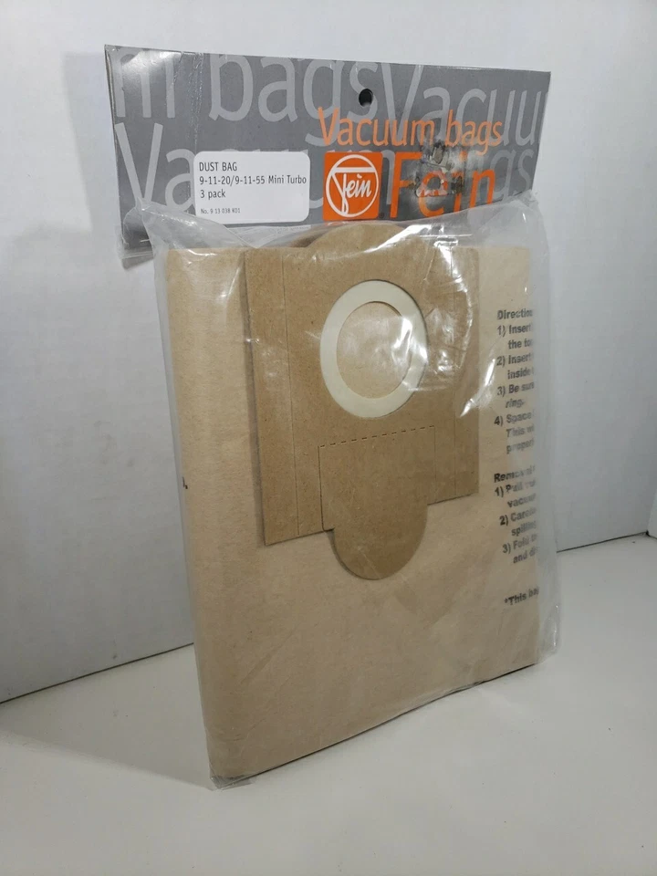 Nueva bolsa de vacío Fein 913038K01, polvo, filtro de micras, paquete de 3 Foto 2 de 4