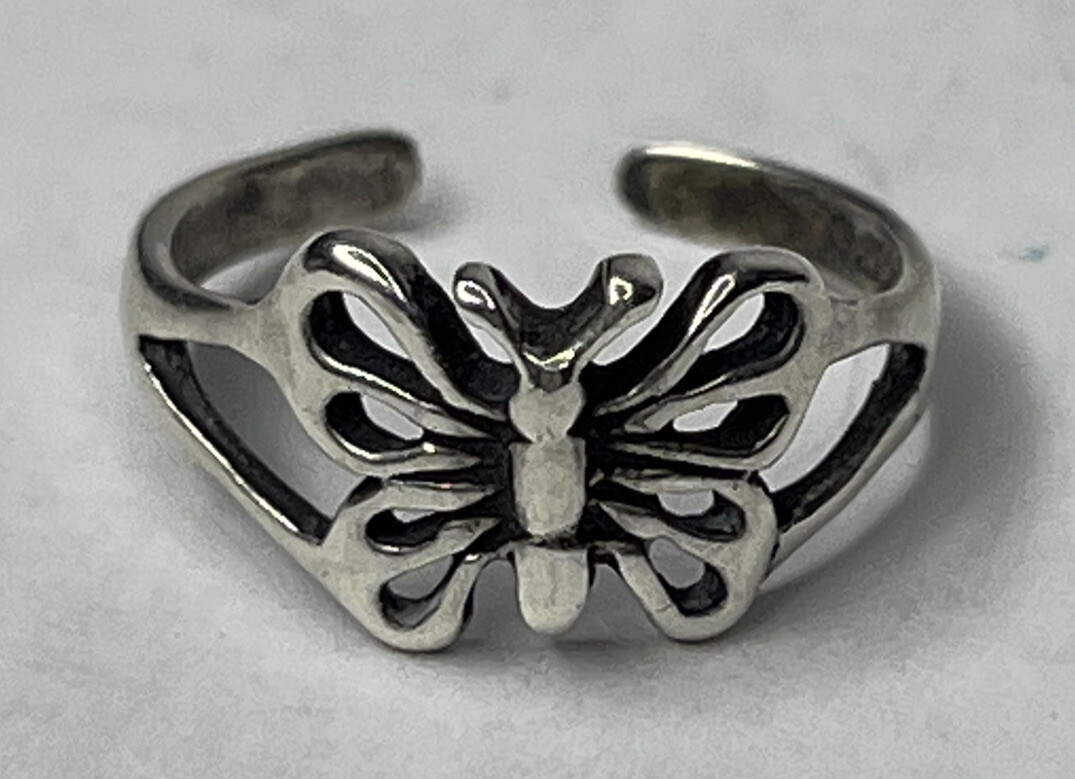Butterfly Toe Ring Silver Marked 925 Adjustable - image 2