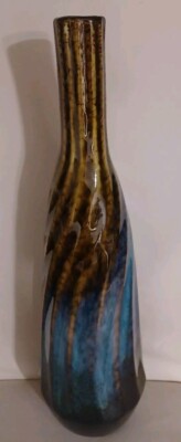 Handmade Glazed Pottery Blues Golds Blacks Spot Of Discoloration (See Picture)
