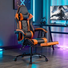 Gaming Chair with Footrest - Adjustable Headrest & Lumbar Support, Breathable US