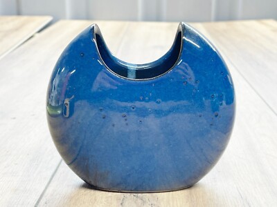 VINTAGE MODERNIST MCM BLAUE GLASUR STUDIO KERAMIK BLUMEN BLUMENVASE