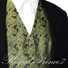 OLIVE GREEN Paisley Tuxedo Suit Dress Vest Waistcoat Wedding Party Prom