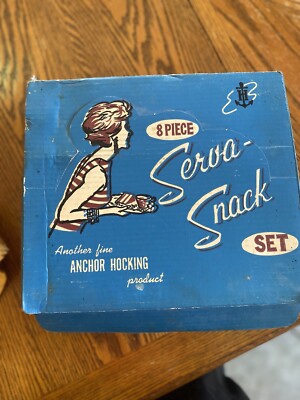 Vintage 8pc Anchor Hocking Serva Snack Set in Original Box Grape Pattern