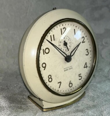 1950 White Westclox Baby Ben Alarm Clock Style 6 61V -Works 1950 White Westclox Baby Ben Alarm Clock Style 6 61V -Works