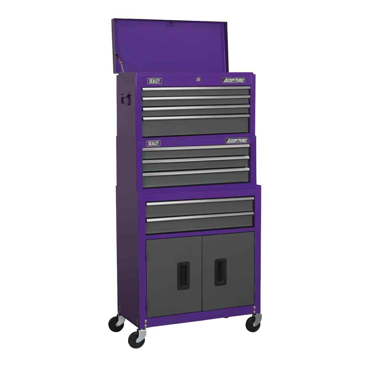 Sealey Topchest, Mid-Box & Rollcab 9 Drawer Stack - Purple Tool Box Garage Wo...