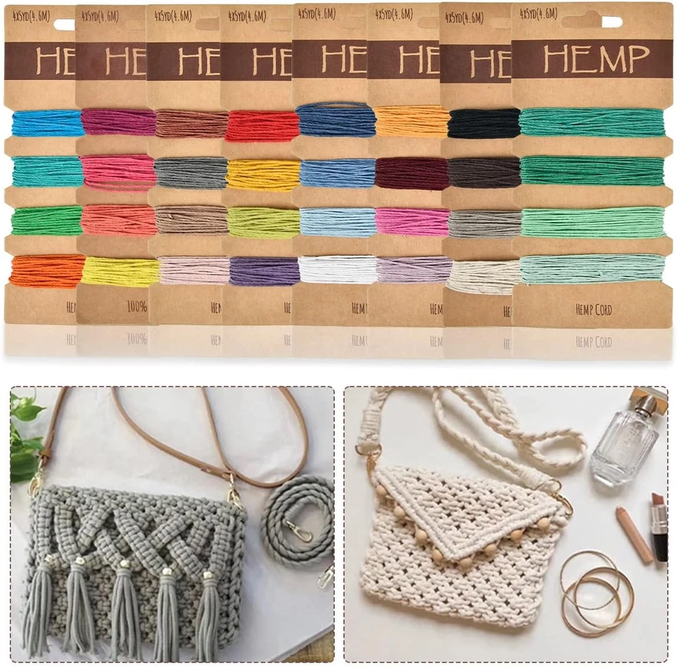 Cuerda de cuerda de cáñamo 32 colores 160 yardas para hacer joyas, cuerda de lino multicolor Foto 4 de 4