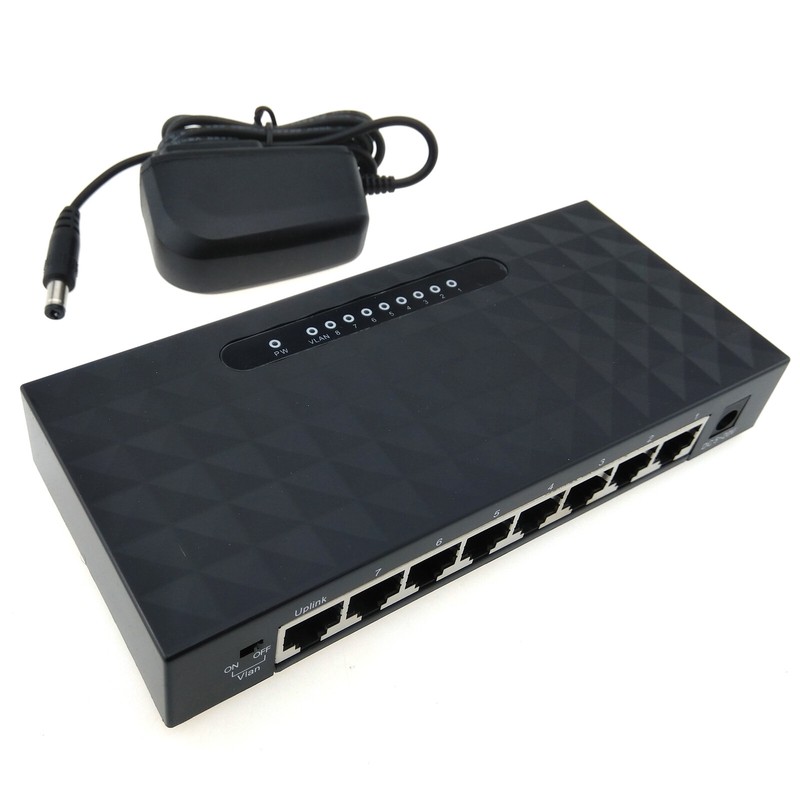 Network Switch 8 Port Gigabit Ethernet 1000Mbps Internet LAN PC TV Broadband Hub