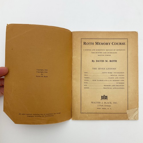 Roth Memory Course Seven Lessons David Roth Softcover Booklet 1934 - Picture 6 of 18