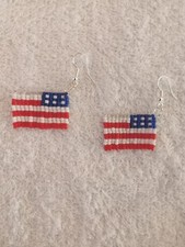 Handmade Seed Beaded American Patriotic Flag Earrings