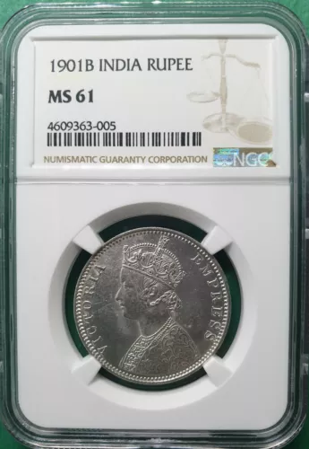 1901(B) BRITISH INDIA RUPEE SILVER NGC MS 61