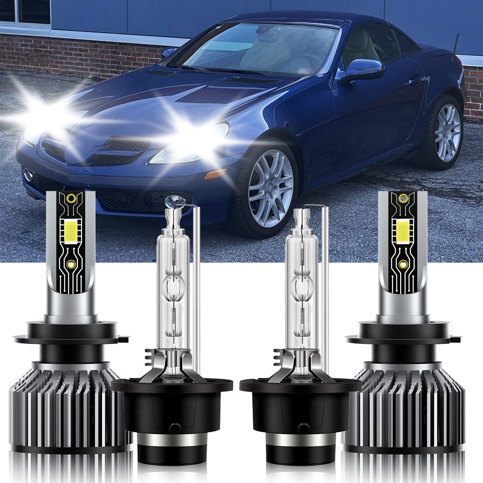 For Mercedes-Benz SLK300 2009-2011 4X H7+D2S LED HID Headlight Bulbs Kit 6500K