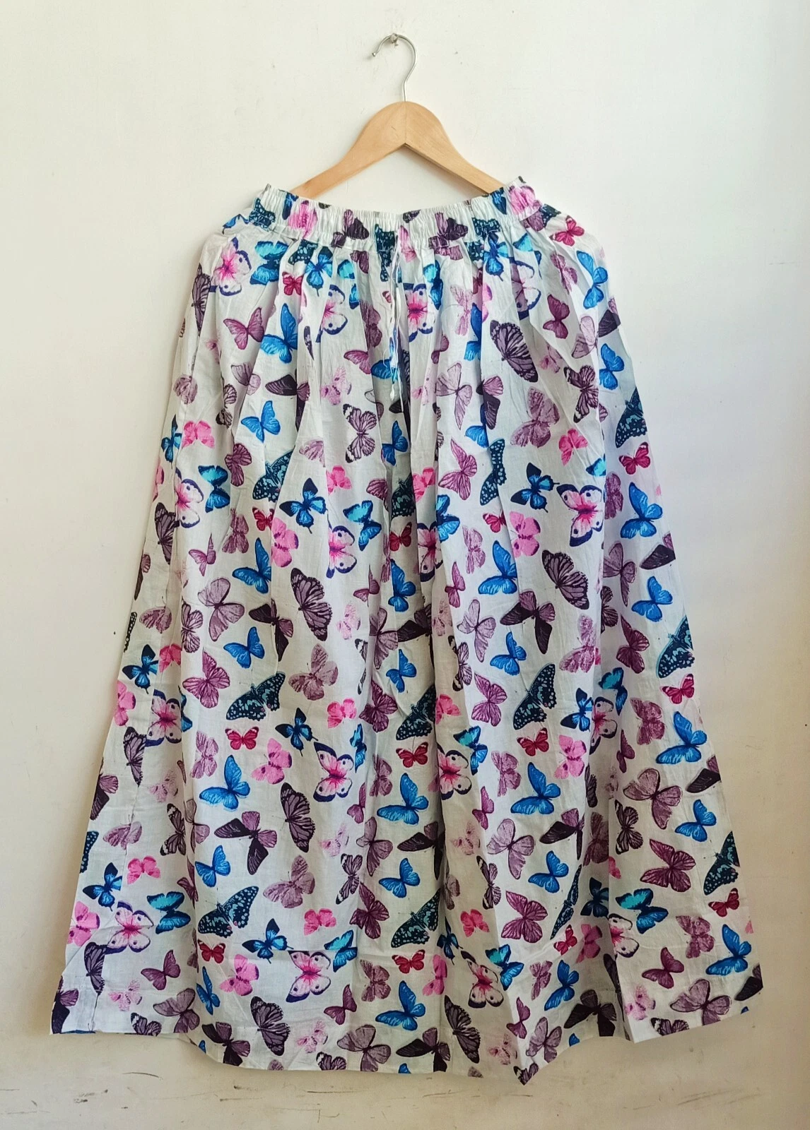 Indian White Butterfly Floral Skirt Cotton Long Skirt Free Size Beach wear AU