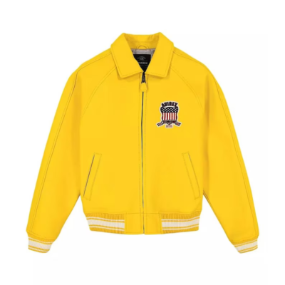 New Men's Avirex USA Edition Icon Yellow Bomber Leather Jacket | eBay