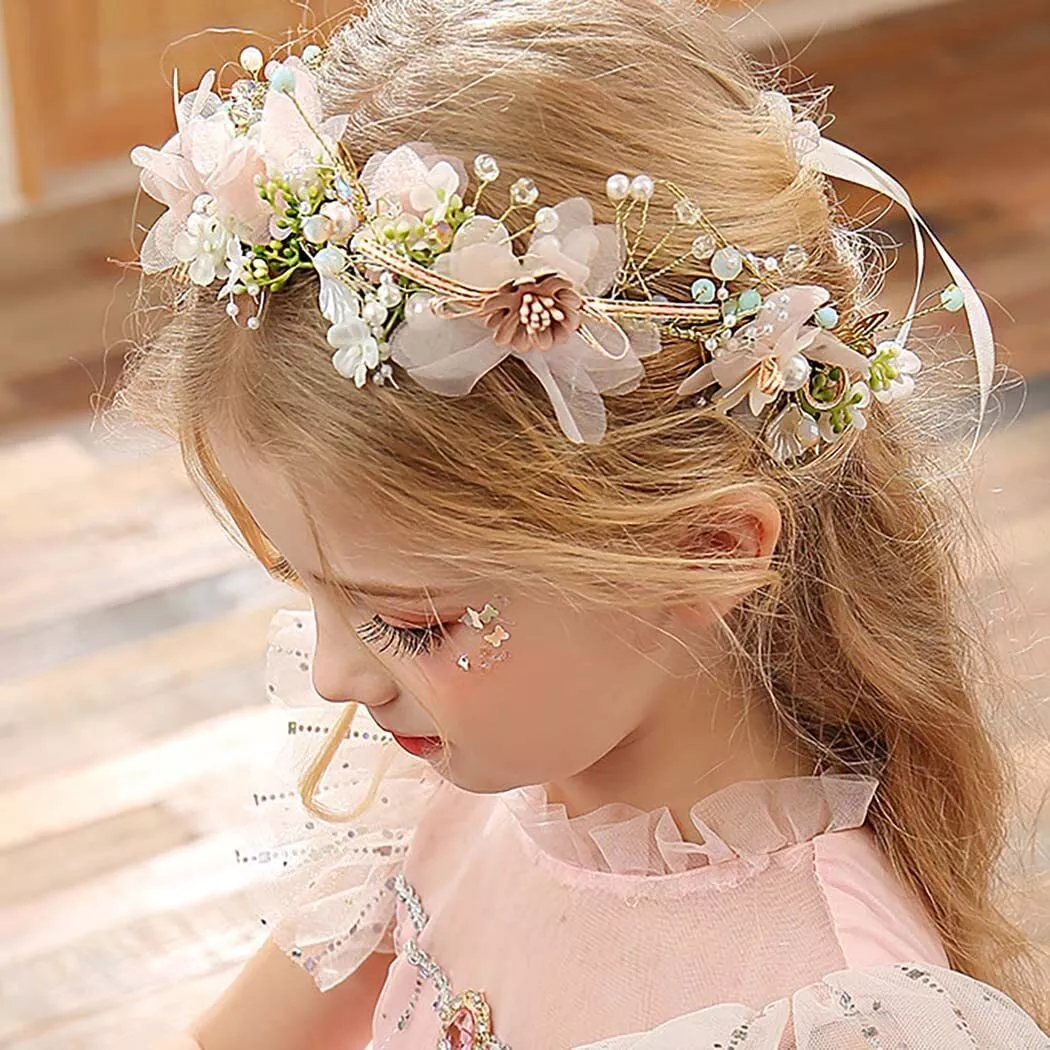 Flower Girl Wedding Hair Accessories Princess Butterflies Floral Wreath  Headband