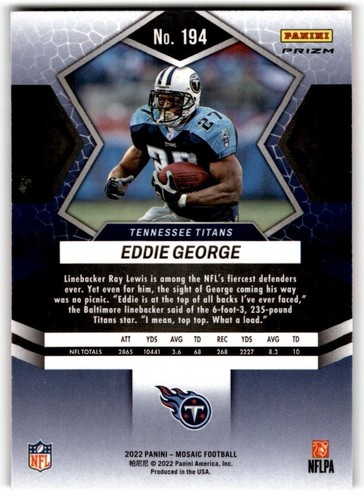 2022 Panini Mosaic Reactive Orange Eddie George #194 - Picture 2 of 2