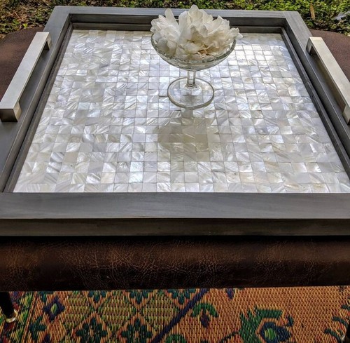 Mother of pearl tray, Marble inlaid tray, kitchen accessories serving tray gifts - Picture 3 of 4