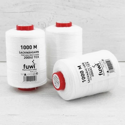 Sacknähgarn 1000m Weiß reißfest Industriegarn Polyester Sacknähmaschine Nm 20/4 - Bild 1 von 4