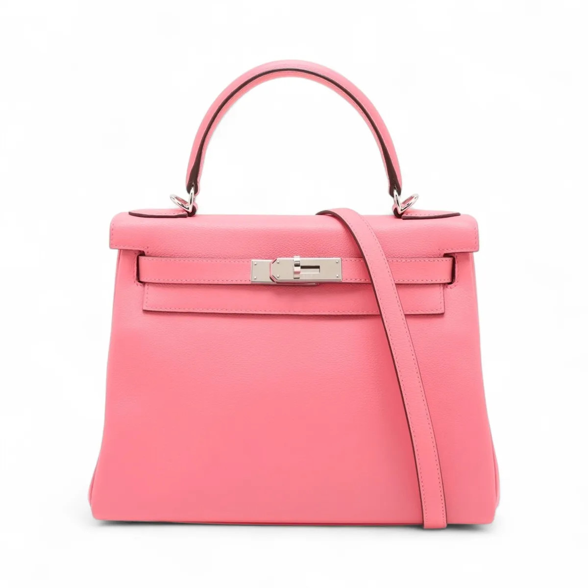 Hermès Kelly 28 Verso Evercolor Rose Ete x Rouge Piment Silver Metal Fittings Y: