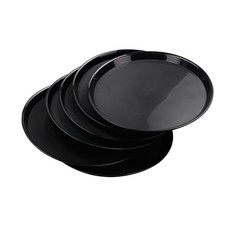 6 Pack Round Plastic Fast Food Serving Trays Cafeteria Platters Black