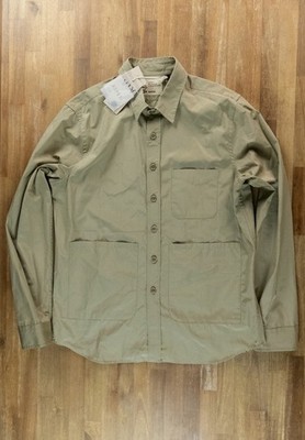 (NO CUSTOMS TAX) ASPESI solid green cotton patch pockets utility shirt Size XL