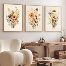 Botanical Floral Canvas Wall Art Prints Watercolor Flower Pictures Boho Wildf...