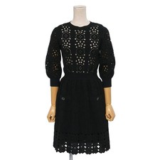 Chanel Coco Mark Dress Knit Flare Rhinestone CC Button Size 34