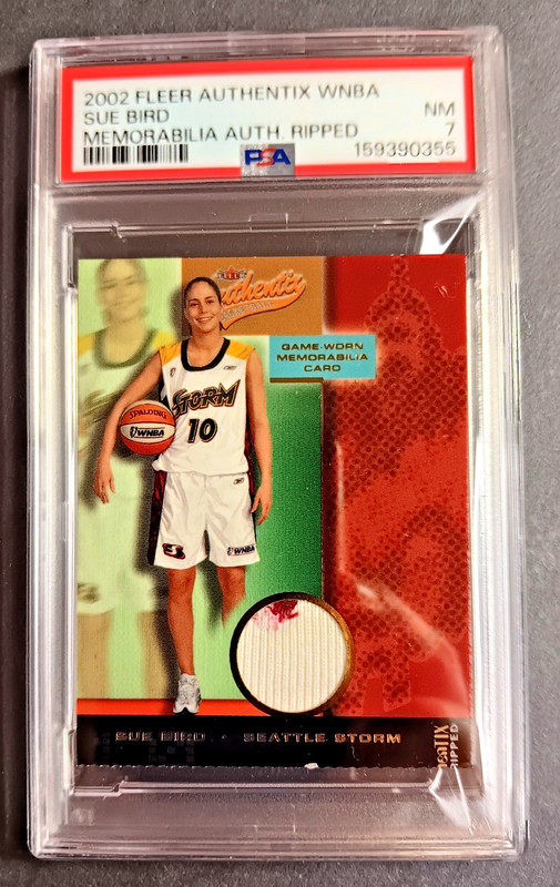 2002 Fleer Authentix WNBA Sue Bird Ripped Jersey ROOKIE PSA 7 Seattle Storm