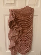 House of CB Grace Rose Gold Sequined Strapless Ruffle Mini Dress Size M