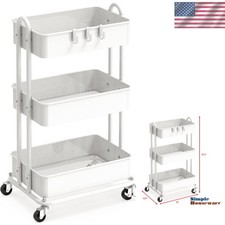 Elegant 3-Tier Heavy Duty Metal Utility Rolling Cart in White - 220 lb Capacity