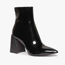 Steve Madden Black Patent Leather Boots Bootie Pointed Toe Block Heel Goth 7.5