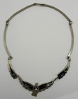 Vintage Mexican Abalone Shell Bird Necklace Mexico Silver Tone Statement Choker