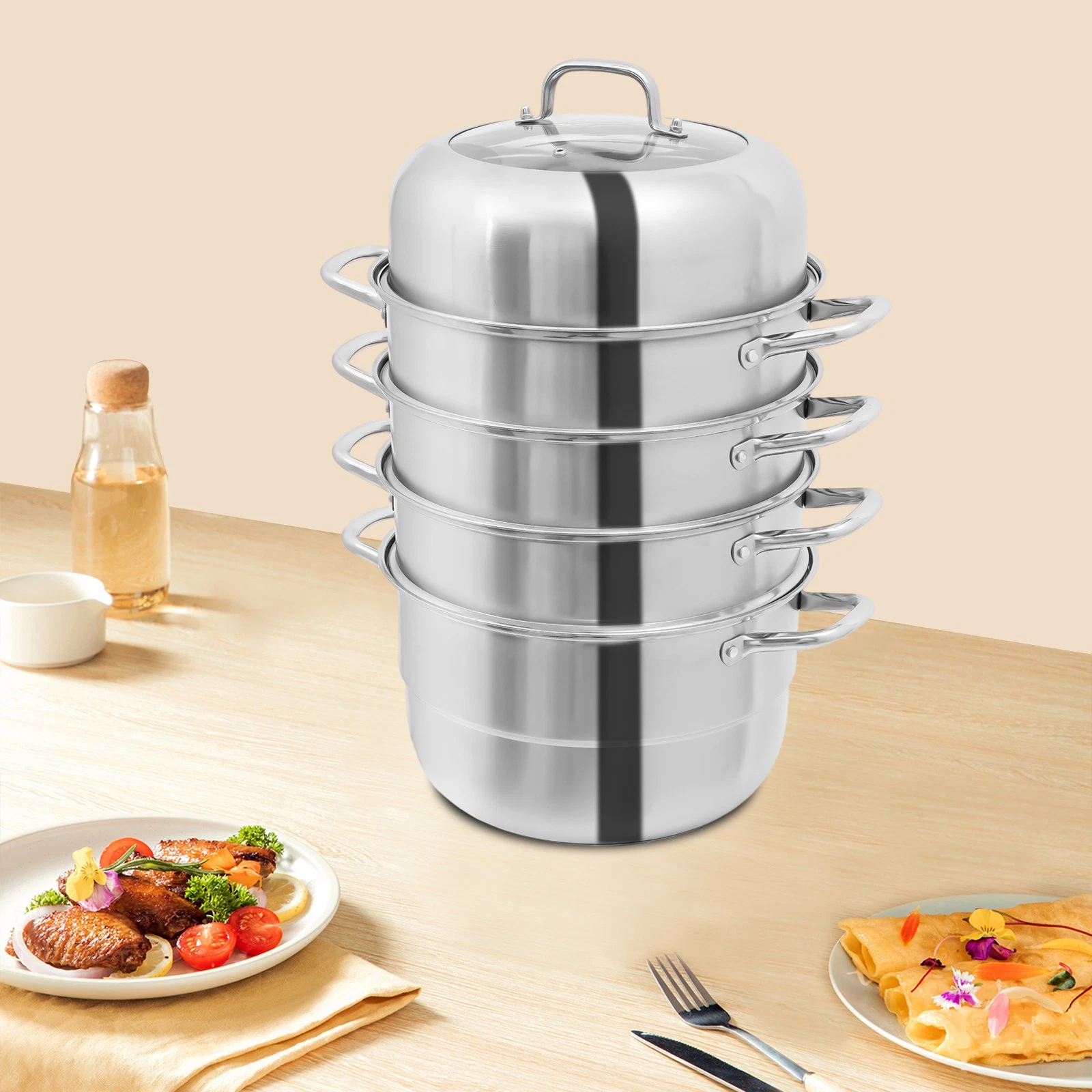 Stainless Steel 5 Tier Pot Steaming Food Steamer Cooking Cooker Cookware Large