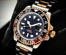 Fabulous Automatic Diver Root Beer Lume GMT NH34A Mod Watch Sapphire dualtone