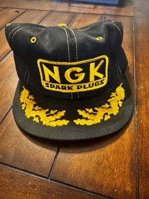 Vintage NGK Spark Plugs Hat Cap Blue & Gold Snapback Mesh Trucker