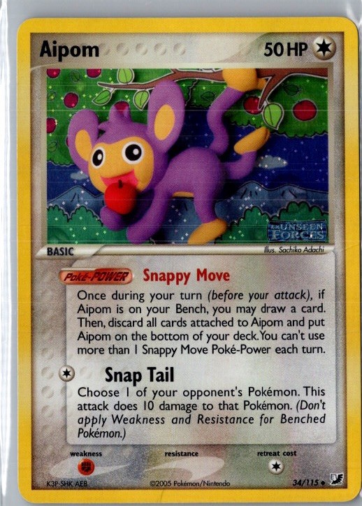 Aipom 34/115 2005 Unseen Forces Reverse Holo Stamped NM