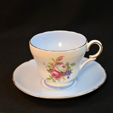 Shelley Cup & Saucer #13257 Blue Multicolored Floral Gold 1940-1964 Hulmes Rose
