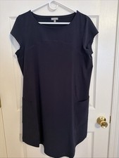 Talbots T By Talbots Navy Woven Shift Dress Size LP Shirt Tail Hemline. Pockets
