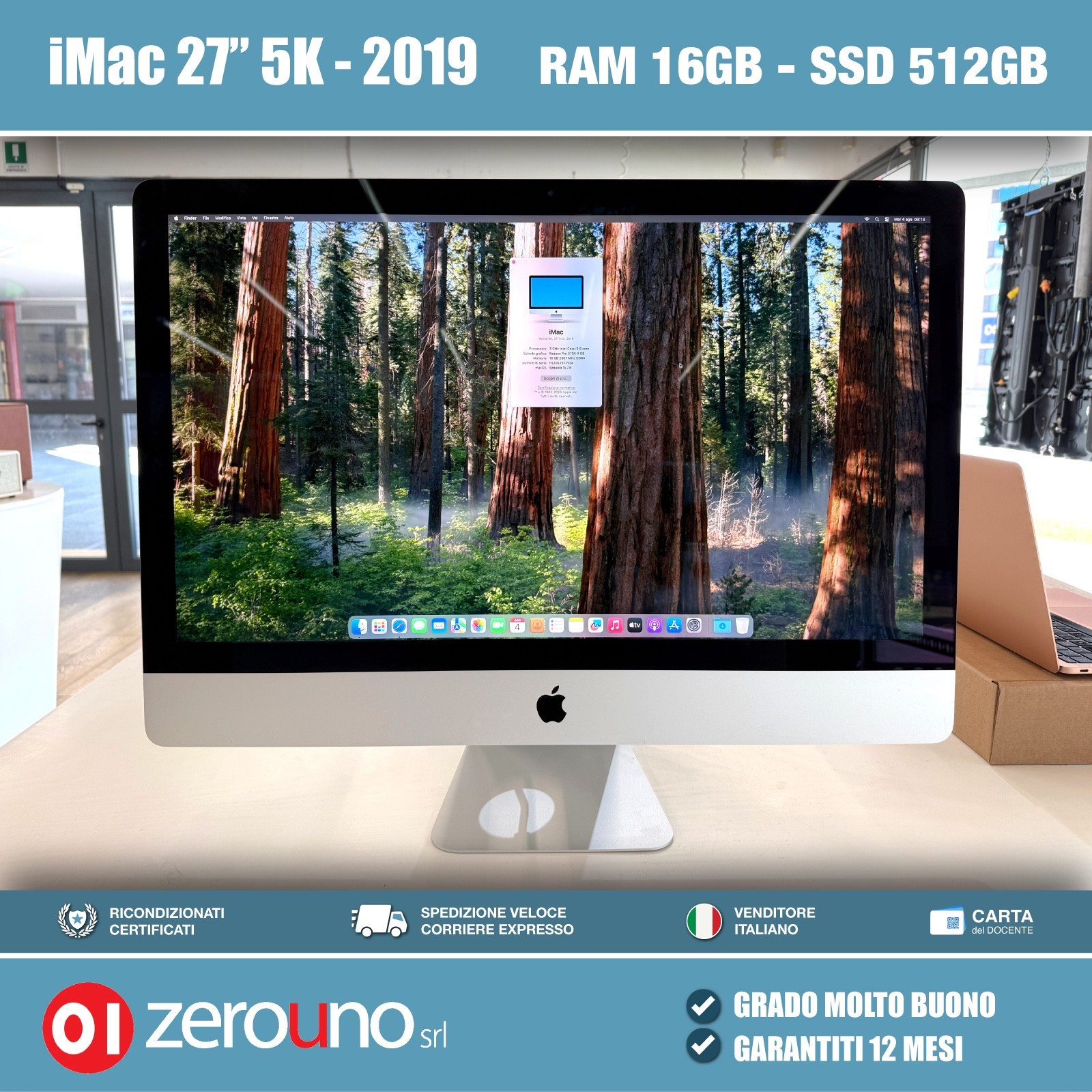 Apple iMac 27 Retina 5K 2019 RAM 16GB SSD 512GB i5 3.0GHz Ricondizionato - A2115