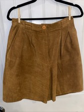 Vintage Winlit Womens Leather Bermuda Shorts Sz 11/12 Tan Suede Pleated