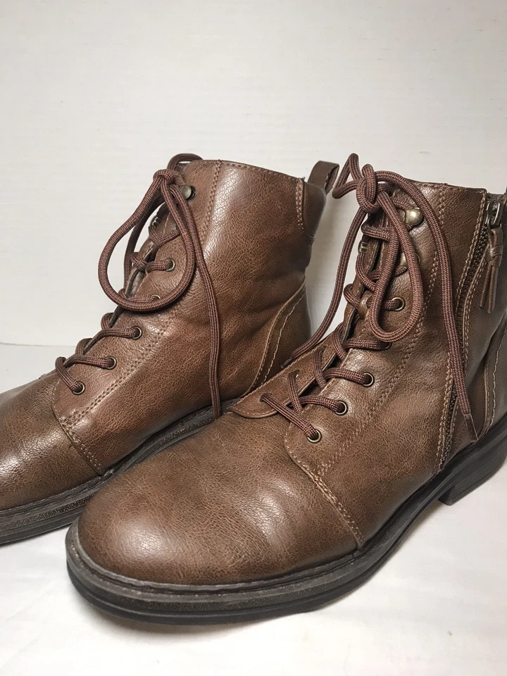 Bartraps AmySue Marrón Con Cordones Cremallera Lateral Botines Mujer 10M Moto Combate Motociclista Foto 3 de 4