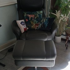 Black Upholstered Swivel Recliner Chair & Footstool Set for Living Room