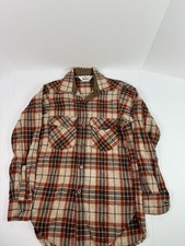 Vintage Woolrich Plaid Wool Flannel Shirt Made in USA Brown Orange Men's Small