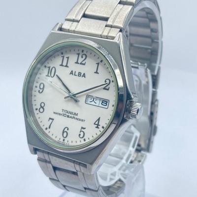 SEIKO ALBA VX43-0AG0 Quarzuhr Silber Weiß Tag Datum Geprüft
