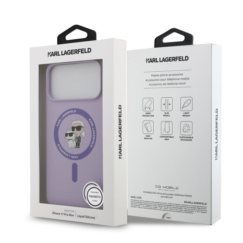 Karl Lagerfeld Liquid Silicone Karl and Choupette Case for iPhone17ProMax Purple