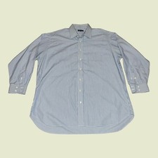 Vintage Made USA Burberry London Mens Blue White Pinstripe Dress Shirt 17.5 33