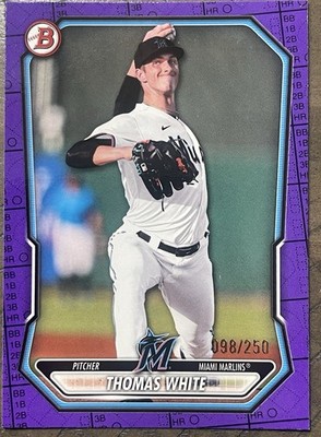 2026 Bowman PURPLE SCORECARD BORDER 98/250 Thomas White Miami Marlins