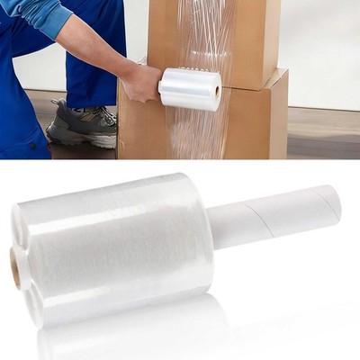 4in x 590ft Clear Pallet Wrap Stretch Film Hand Shrink Wrap Roll w/ Handle Pack